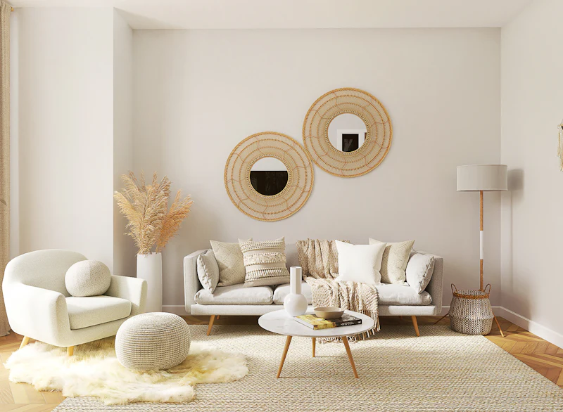 Calm contemporary living room in soft neutral tones