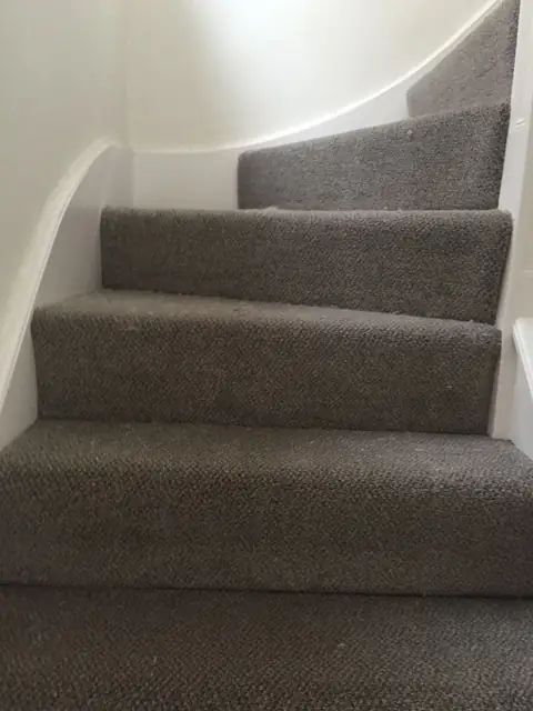 Grey carpet, bullnose bottom step